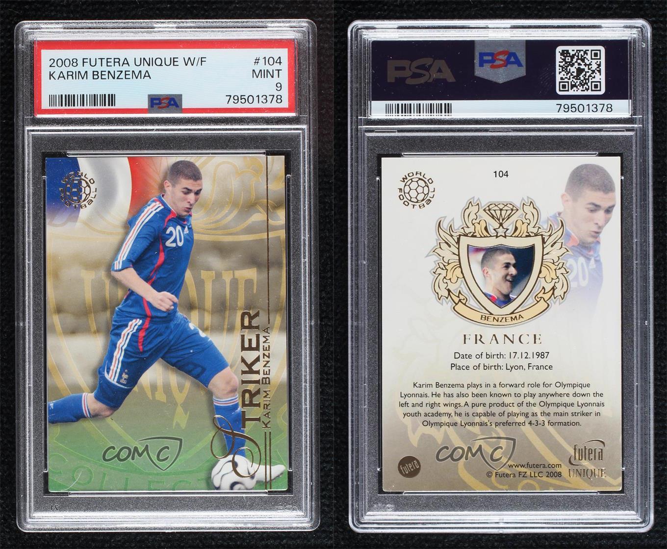 2008 Futera World Football Unique Karim Benzema #104 PSA 9 COMME outlet NEUF