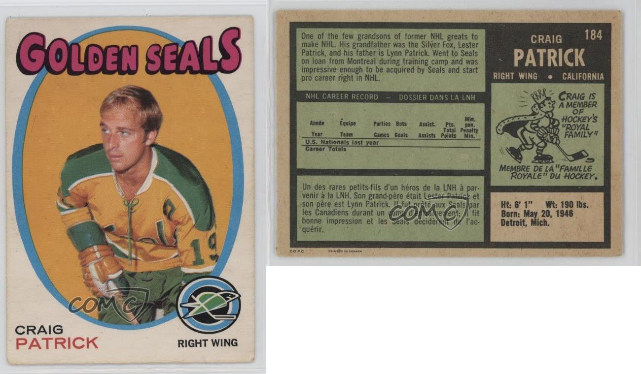 1971-72 O-Pee-Chee Craig Patrick #184 Rookie RC HOF - Picture 4 of 4