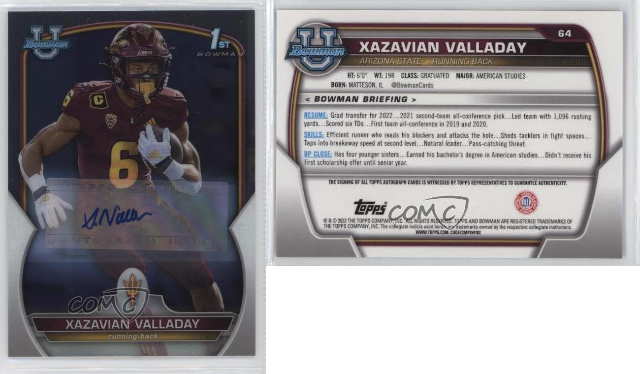 2022 Bowman University Chrome Chrome Prospect Auto Xazavian Valladay #64 Auto