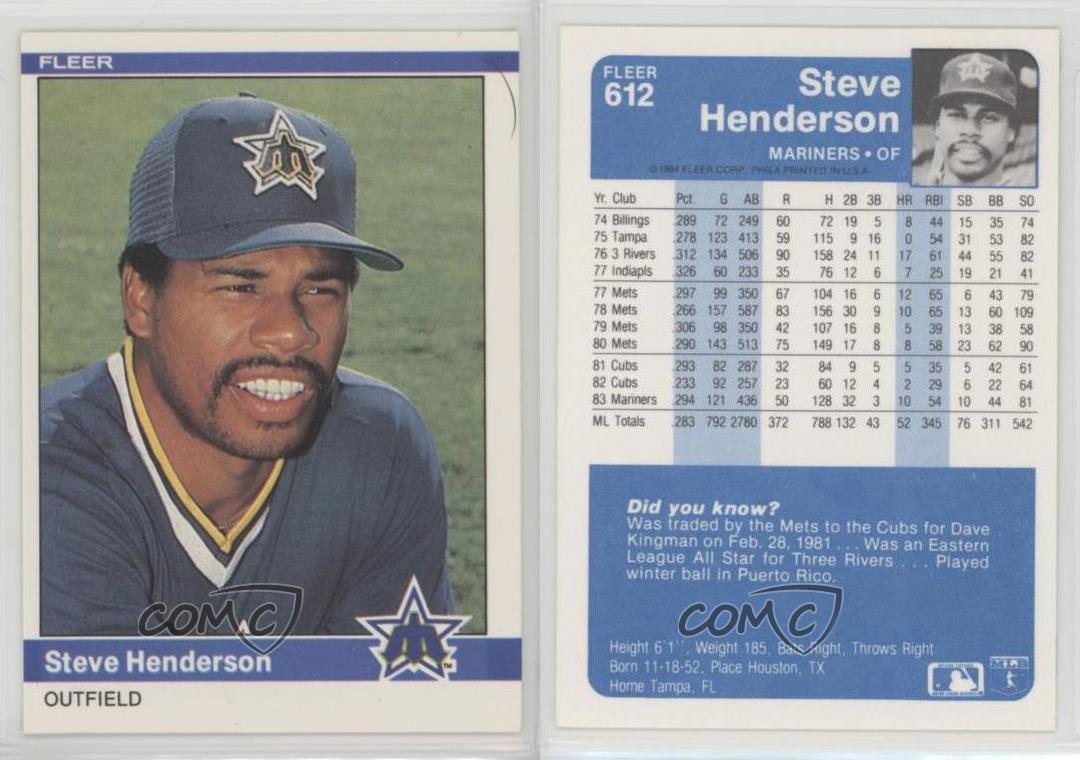  1984 Fleer #612 Steve Henderson Seattle Mariners