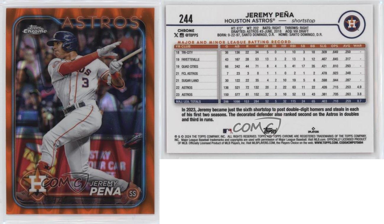 Rifrattore RayWave arancione cromato Topps 2024 /25 Jeremy Pena Jeremy Peña #244 - Foto 3 di 3