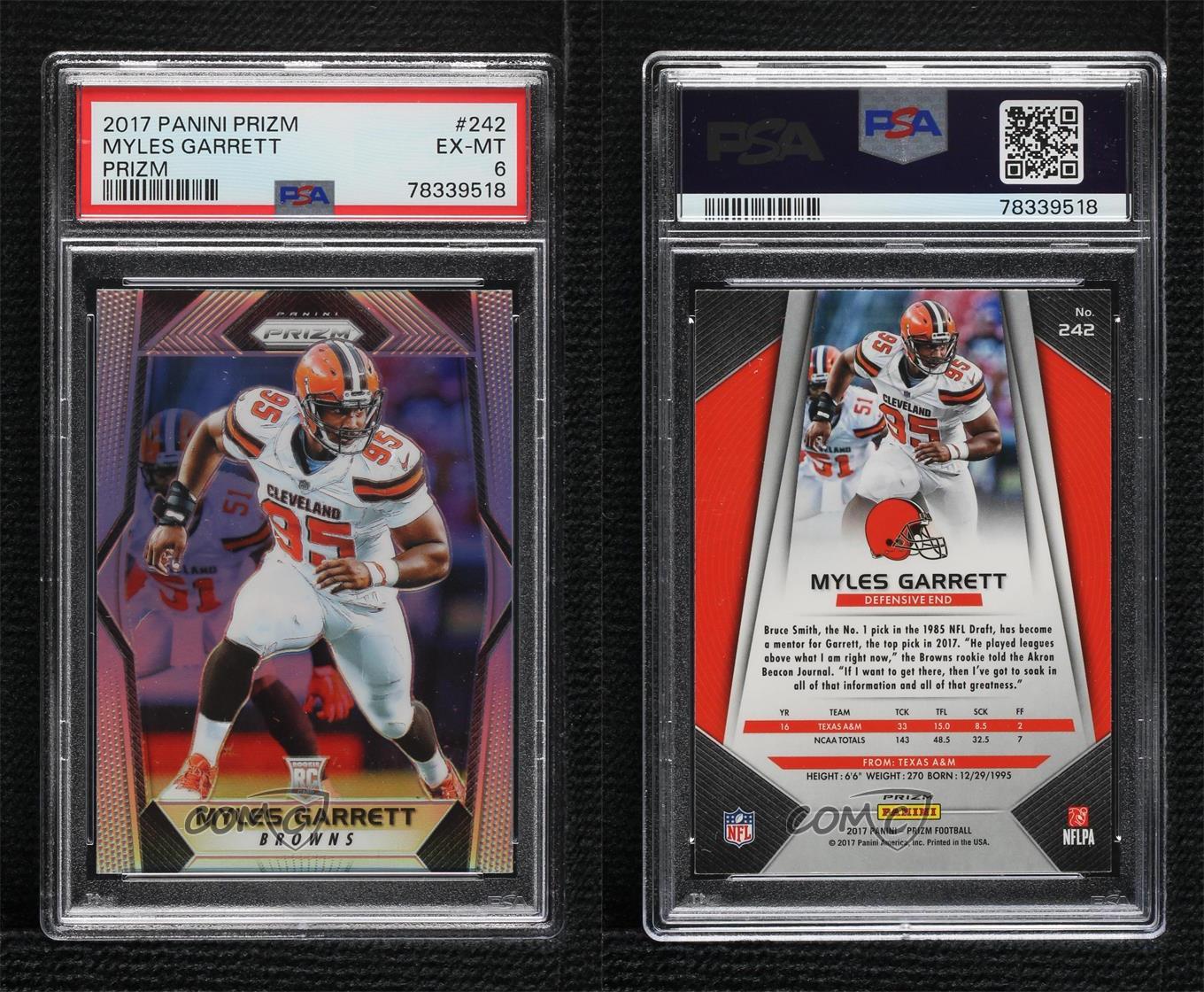 2017 Panini Prizm Rookies Silver Prizm Myles Garrett #242 PSA 6 Rookie RC - Bild 3 von 3
