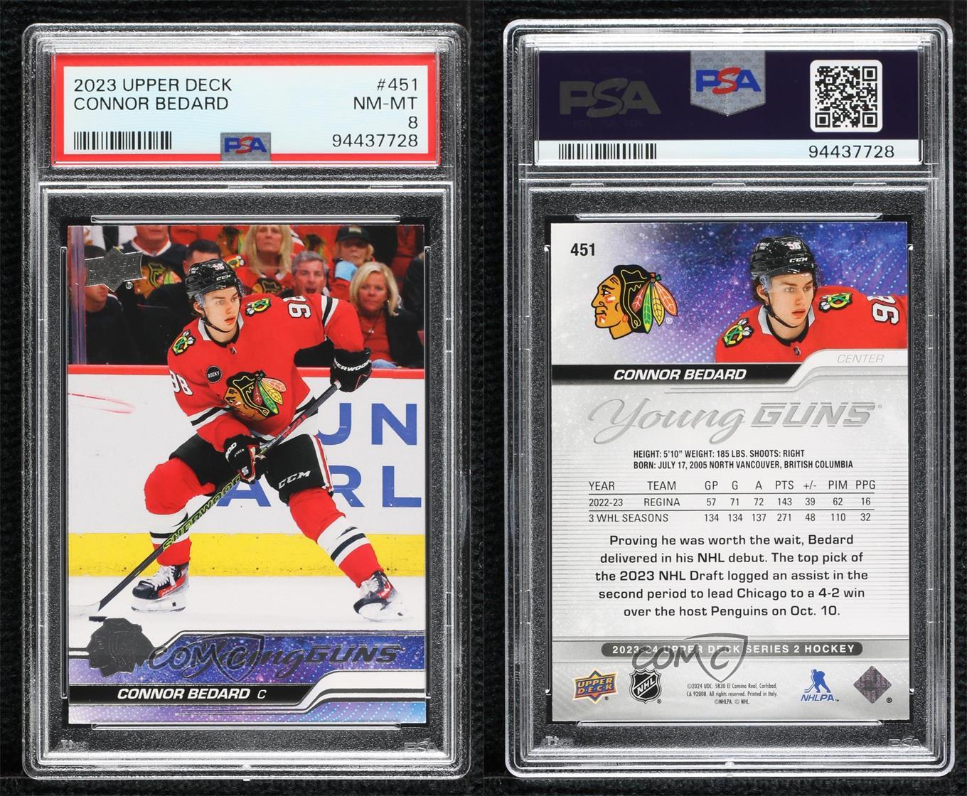 2023-24 Upper Deck Series 2 Young Guns Connor Bedard #451 PSA 8 Rookie RC - Picture 6 of 7
