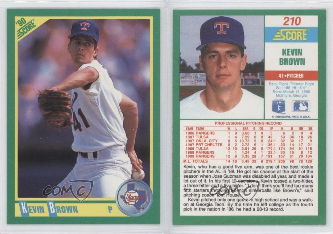 1990 Score 210 Kevin Brown Texas Rangers Baseball Card eBay