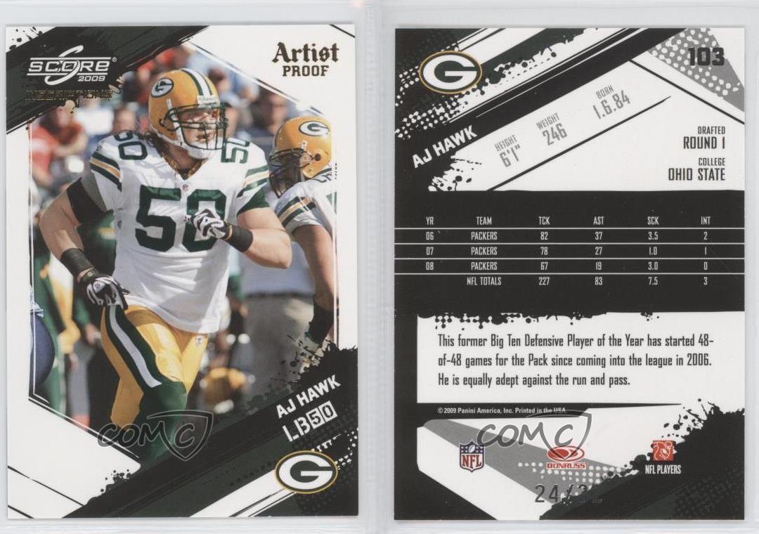 2009 Score Inscriptions Artist Proof /32 AJ Hawk #103 - Picture 3 of 3
