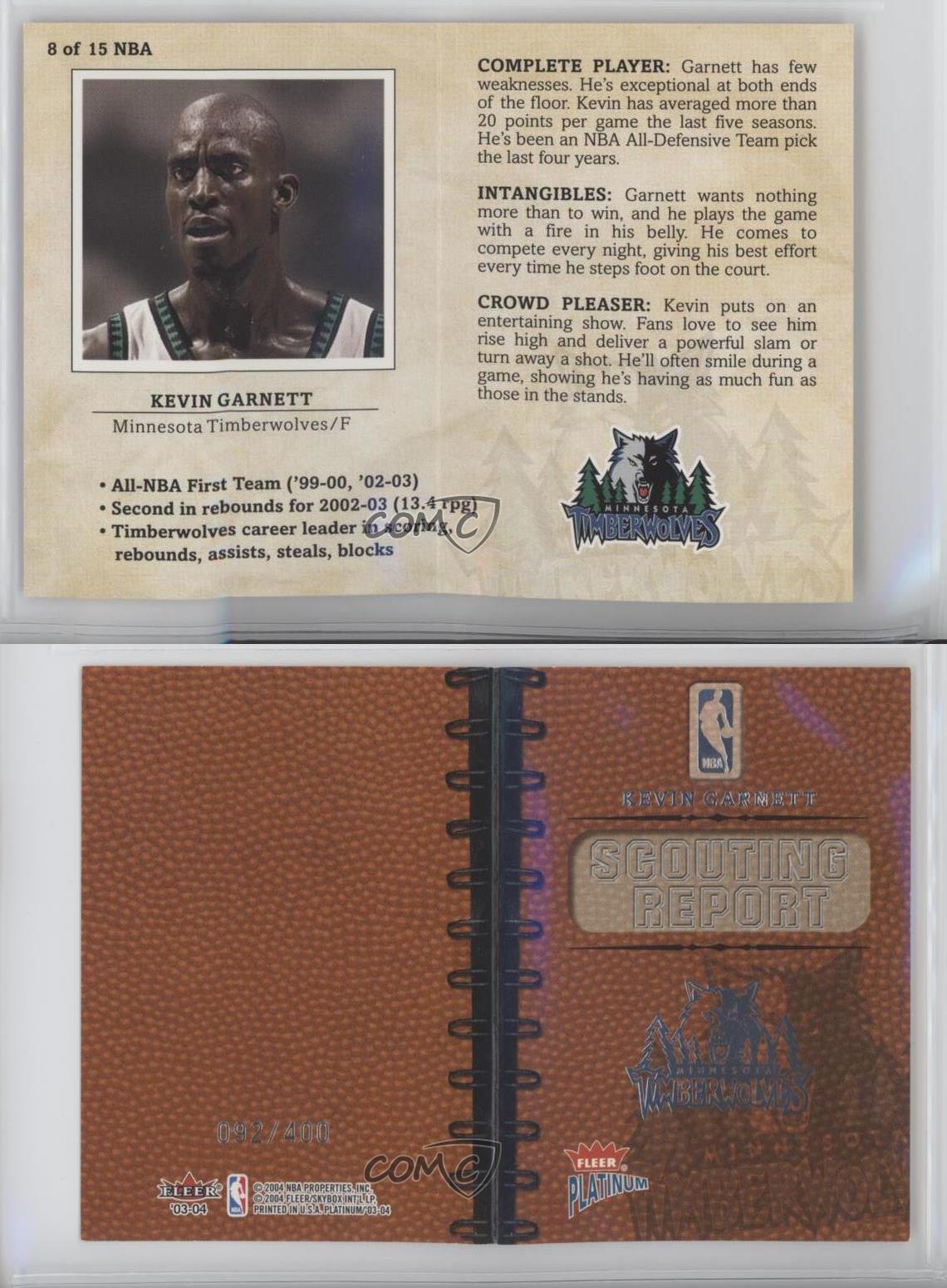 Informe Scouting Fleer Platinum 2003-04/400 Kevin Garnett Salón de la fama - Imagen 3 de 3