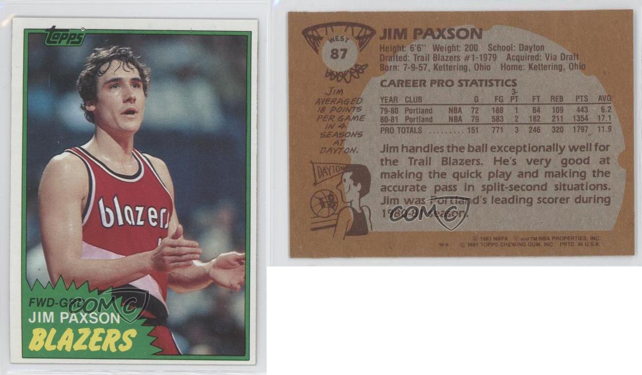 1981-82 Topps #87W Jim Paxson Portland Trail Blazers Basketball Card | eBay