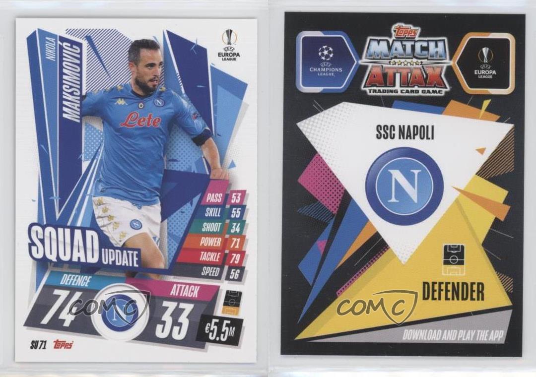 2020-21 Topps Match Attax UCL Extra Squad Update Nikola Maksimovic #SU71 - Picture 3 of 4