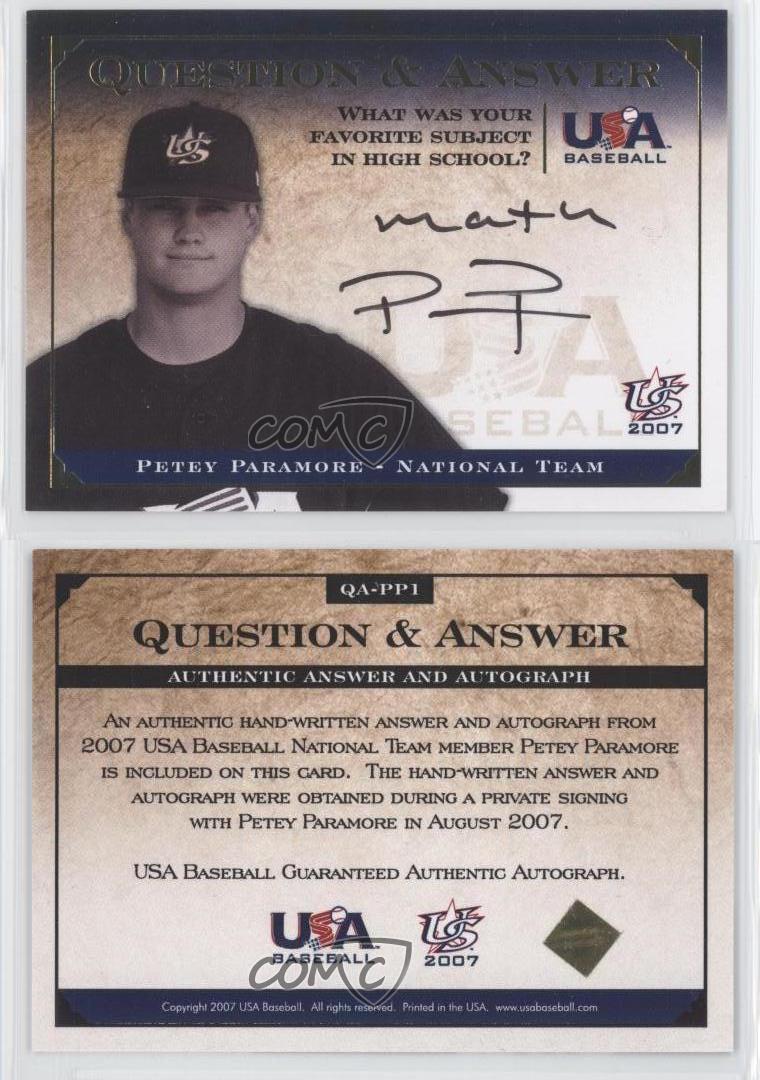 2008 USA Baseball National Teams Team Question & Answer Petey Paramore Auto - Picture 3 of 3