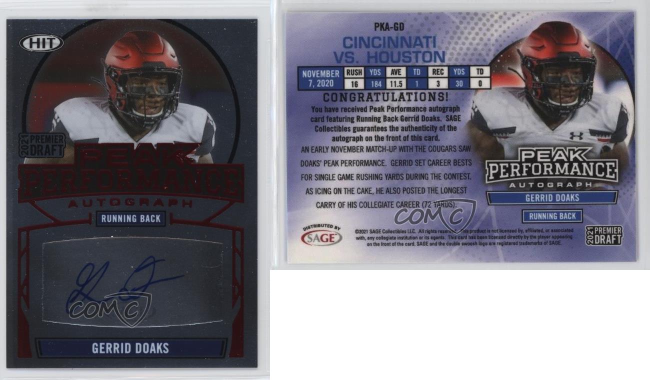 Sage Premier Draft Peak Performance 2021 Red Gerrid Doaks #PKA-GD Rookie Auto RC - Imagen 3 de 4
