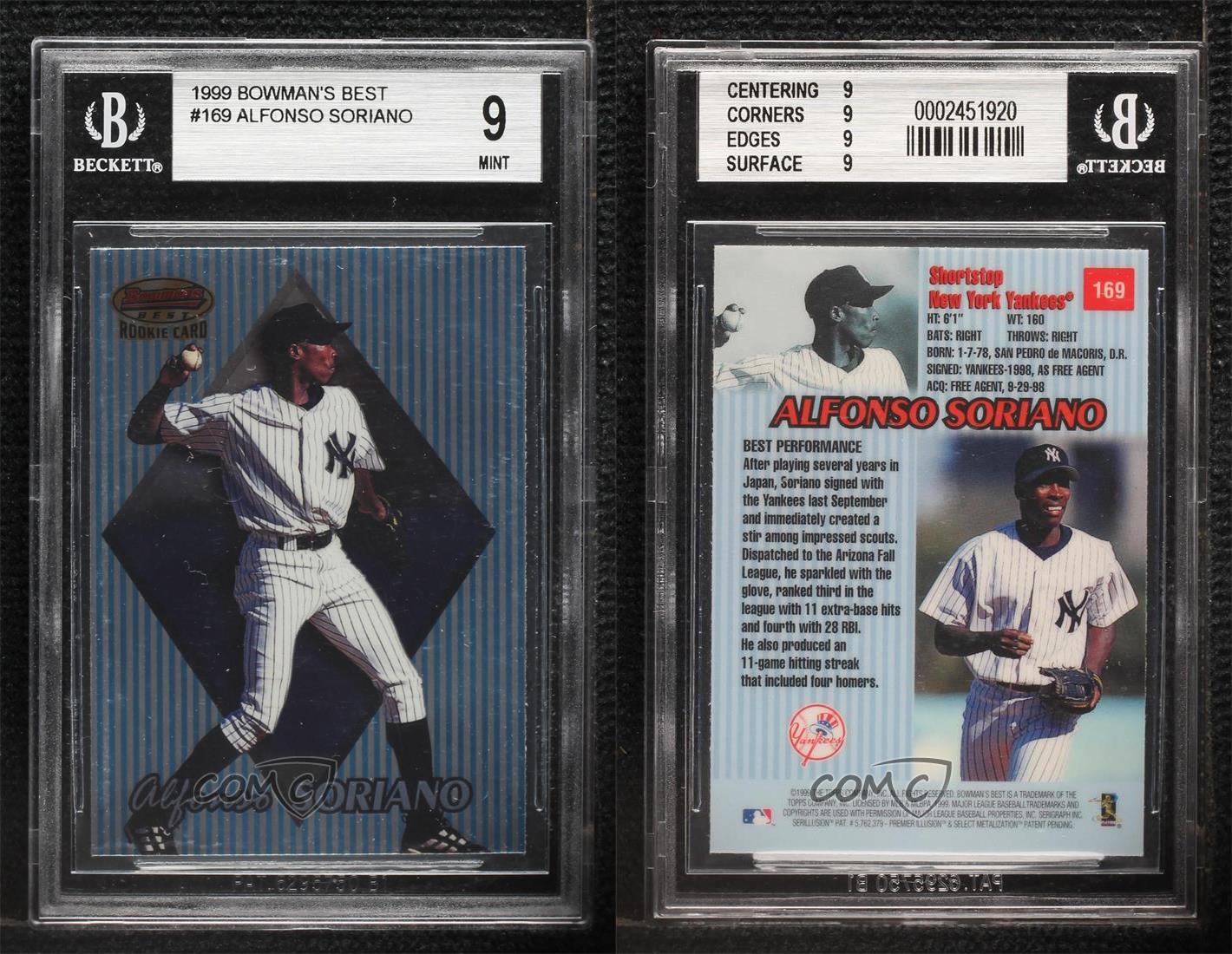 Alfonso Soriano Rookie Card 1999 Bowman's Best #169 BGS 8.5 (9 9 9 8)