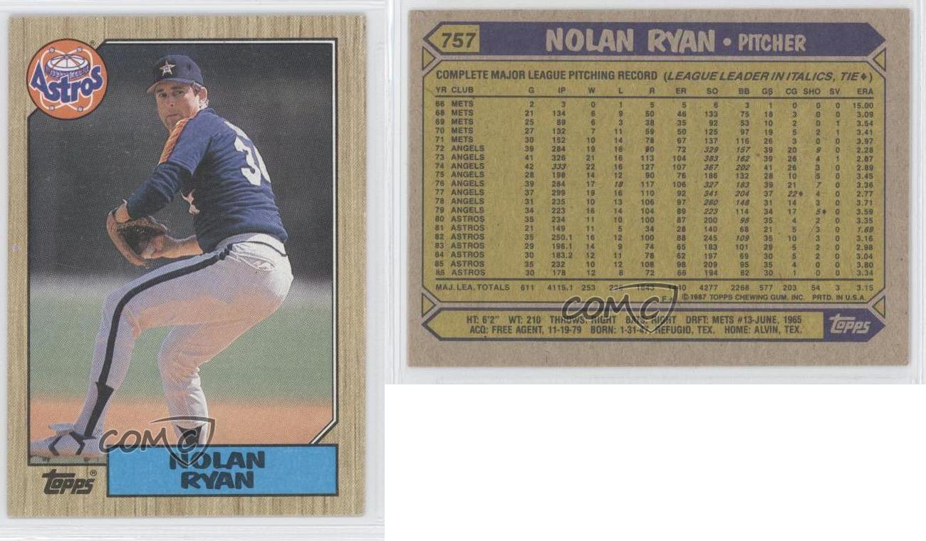 1987 Topps 757 Nolan Ryan Houston Astros Baseball Card eBay