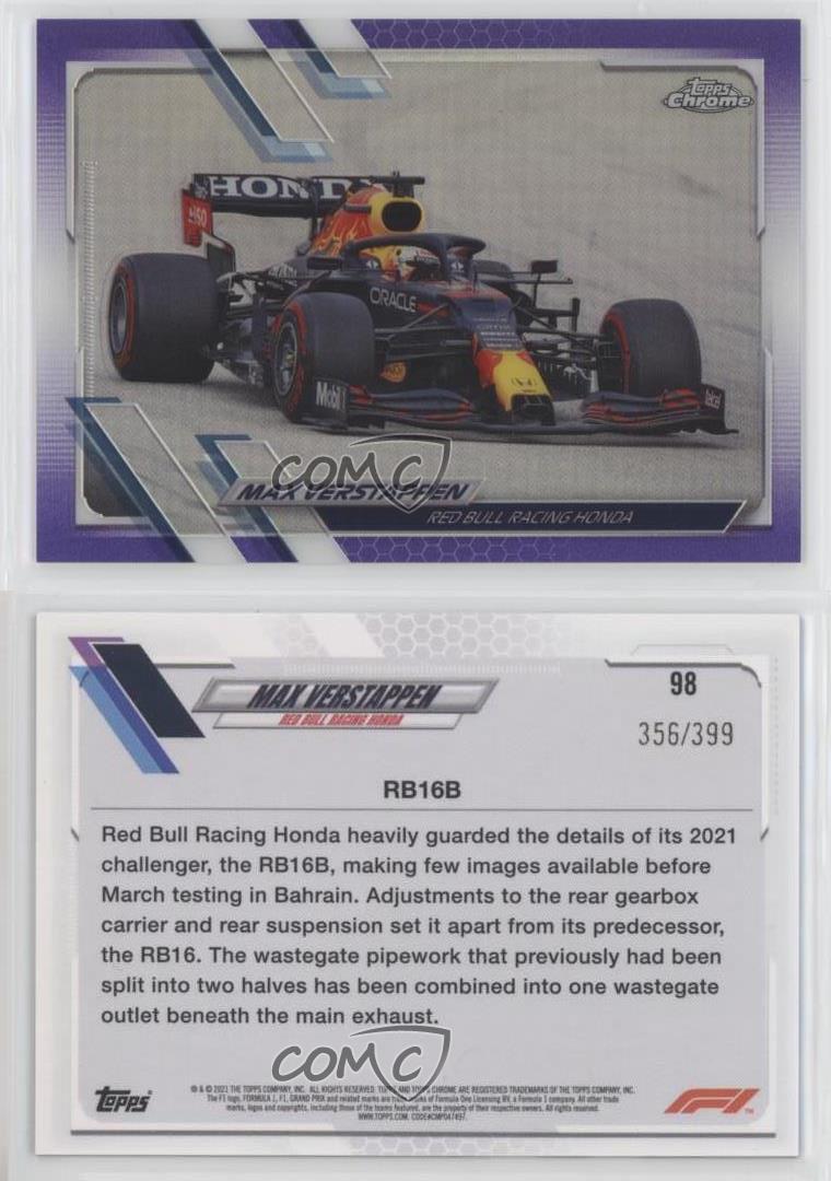 2021 Topps Chrome Formula 1 F1 Cars Purple Refractor /399 Max Verstappen #98