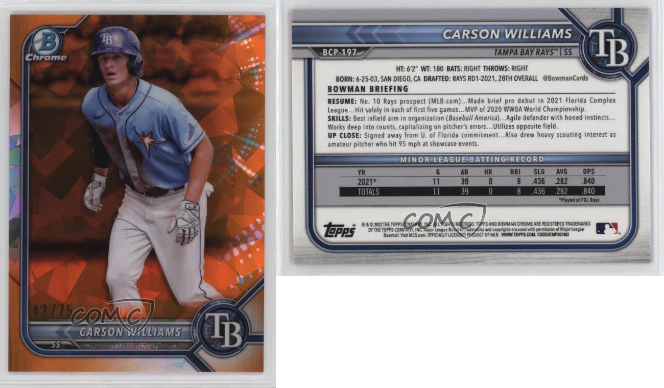2022 Bowman Chrome Sapphire Edition - Prospects Carson Williams #BCP-197 Orange /75 (RC)
