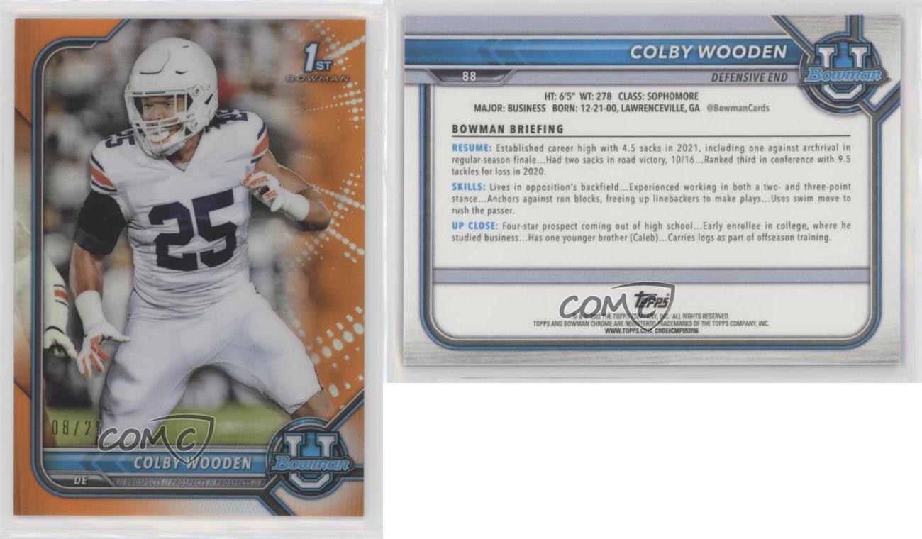 2021-22 Bowman U Chrome Prospects Orange Refractor /25 Colby Wooden #88 - Zdjęcie 3 z 4