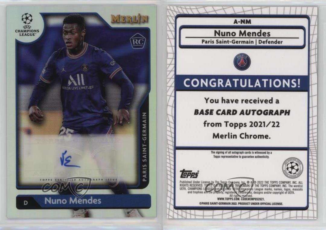 2021-22 Topps Merlin Collection Chrome UCL Nuno Mendes #A-NM Rookie Auto RC