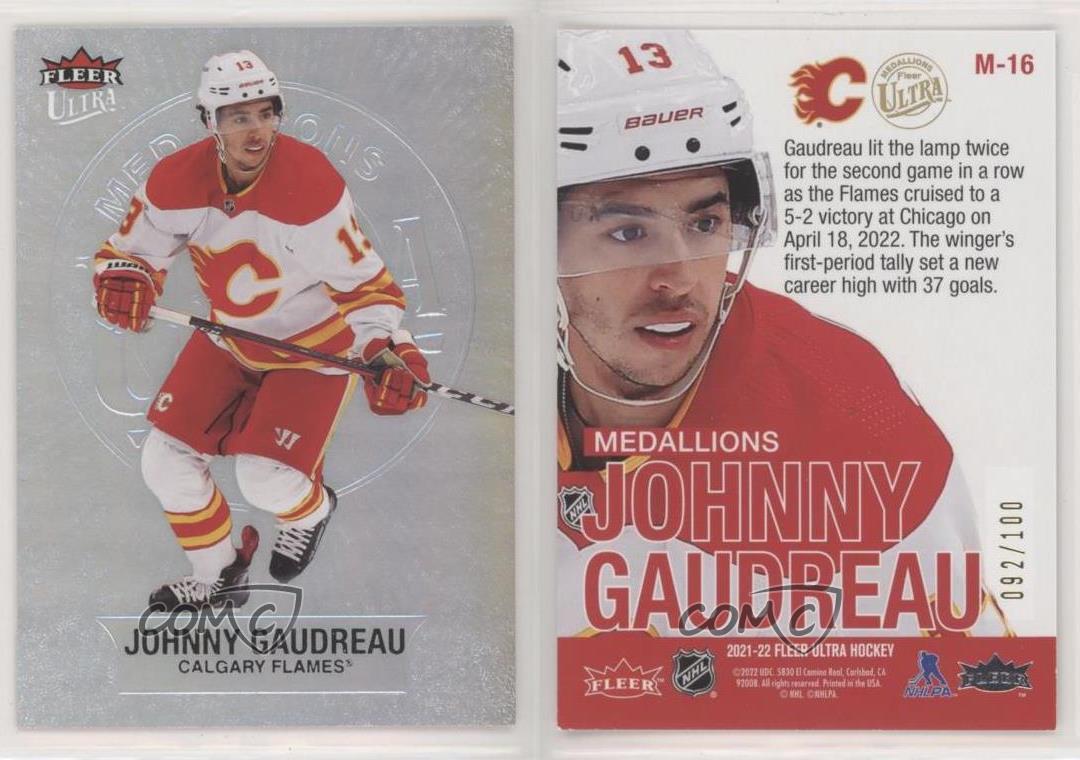 2021-22 Upper Deck Fleer Ultra Medallions Platinum /100 Johnny Gaudreau #M-16