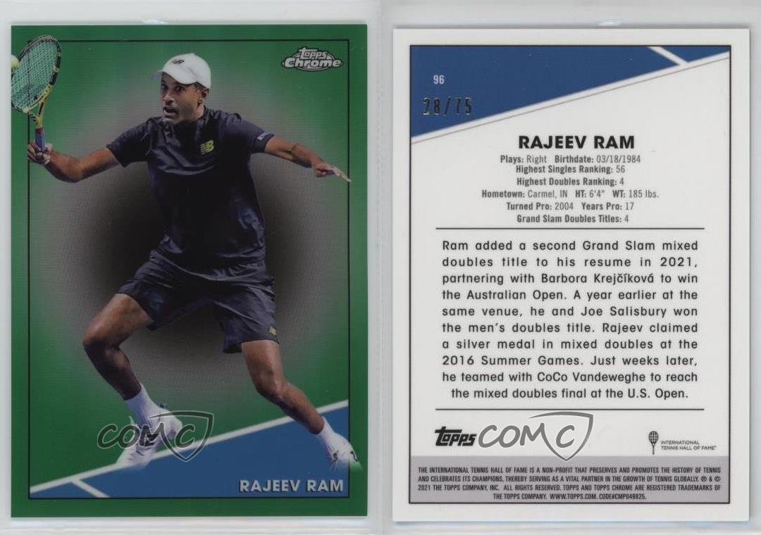 Topps 2021 cromo refractor verde/75 Rajeev Ram #96 Rookie RC - Imagen 3 de 3