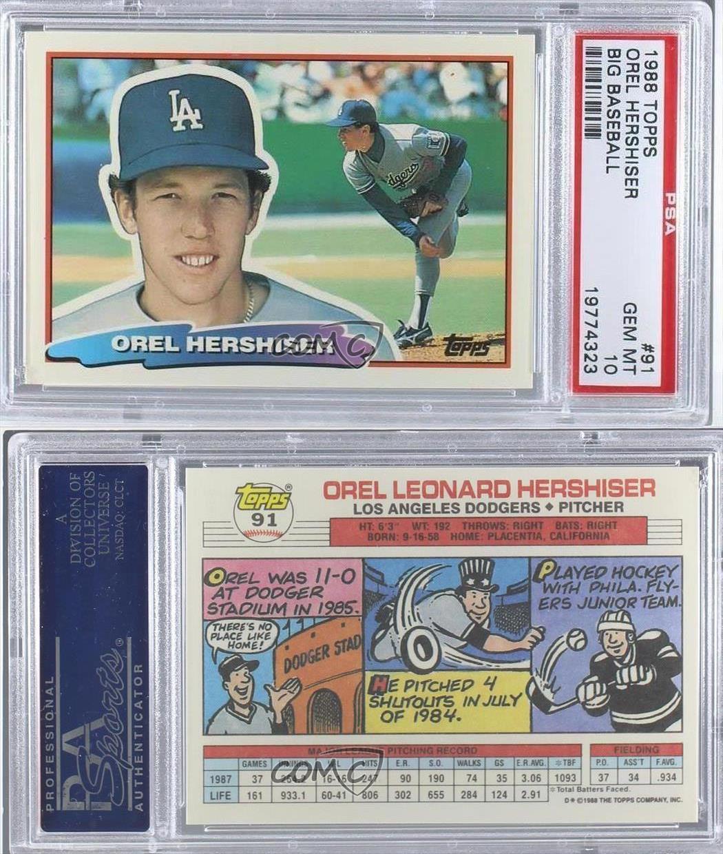 1988 Topps Big 91 Orel Hershiser PSA 10 Los Angeles Dodgers Baseball
