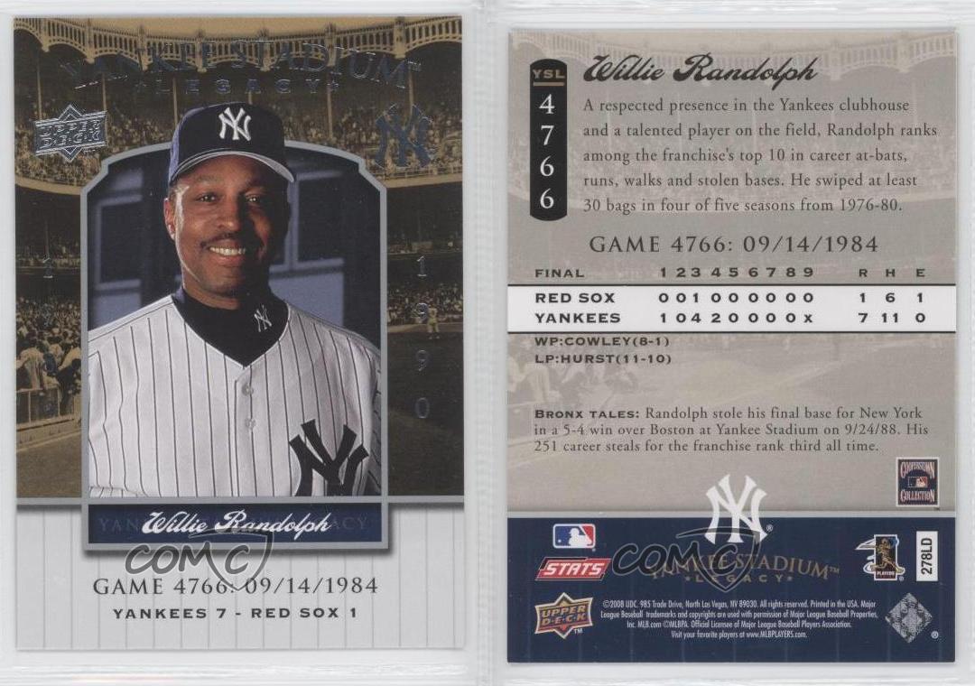 2008 Upper Deck Yankee Stadium Legacy Willie remise Randolph #YSL4766