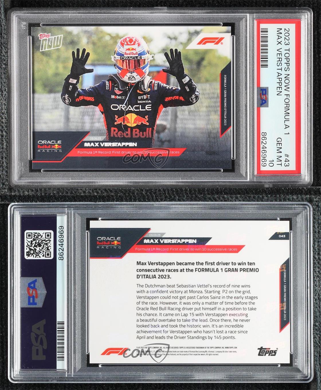 2023 Topps Now Formula 1 /4394 Max Verstappen #043 PSA 10 GEM MT