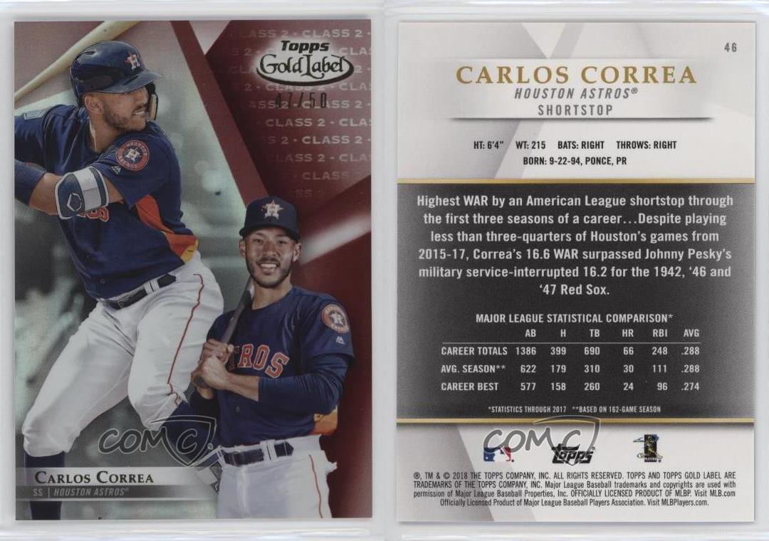 2018 Topps Gold Label Clase 2 Rojo/50 Carlos Correa #46 - Imagen 3 de 4