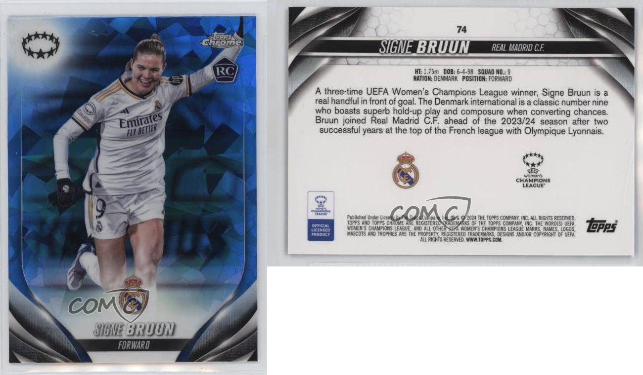 2023 Chrome UEFA Women's Champions League Sapphire Edition Signe Bruun Rookie RC - Picture 4 of 4