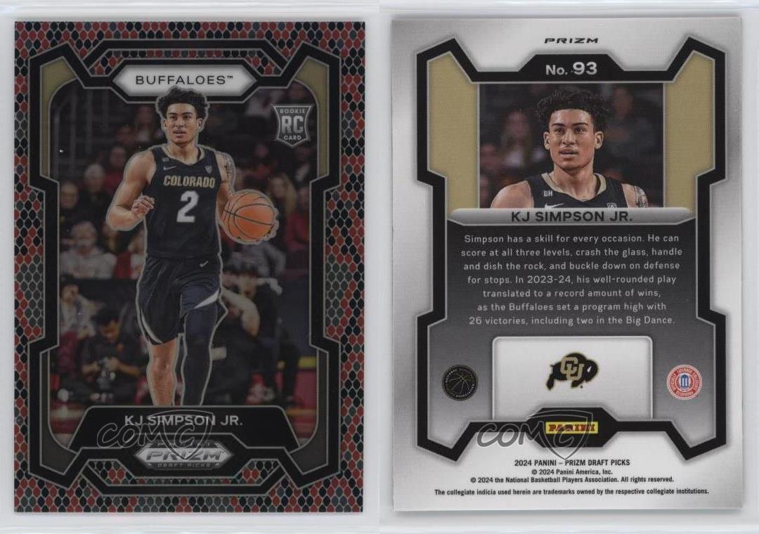 2024 Panini Prizm Draft Picks Snakeskin Prizm KJ Simpson Jr #93 Rookie RC - Picture 3 of 3