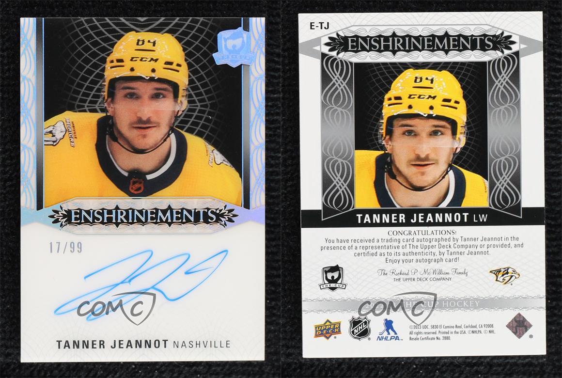 2022-23 Upper vente en gros Deck The Cup Enshrinements /99 Tanner Jeannot #E-TJ Auto