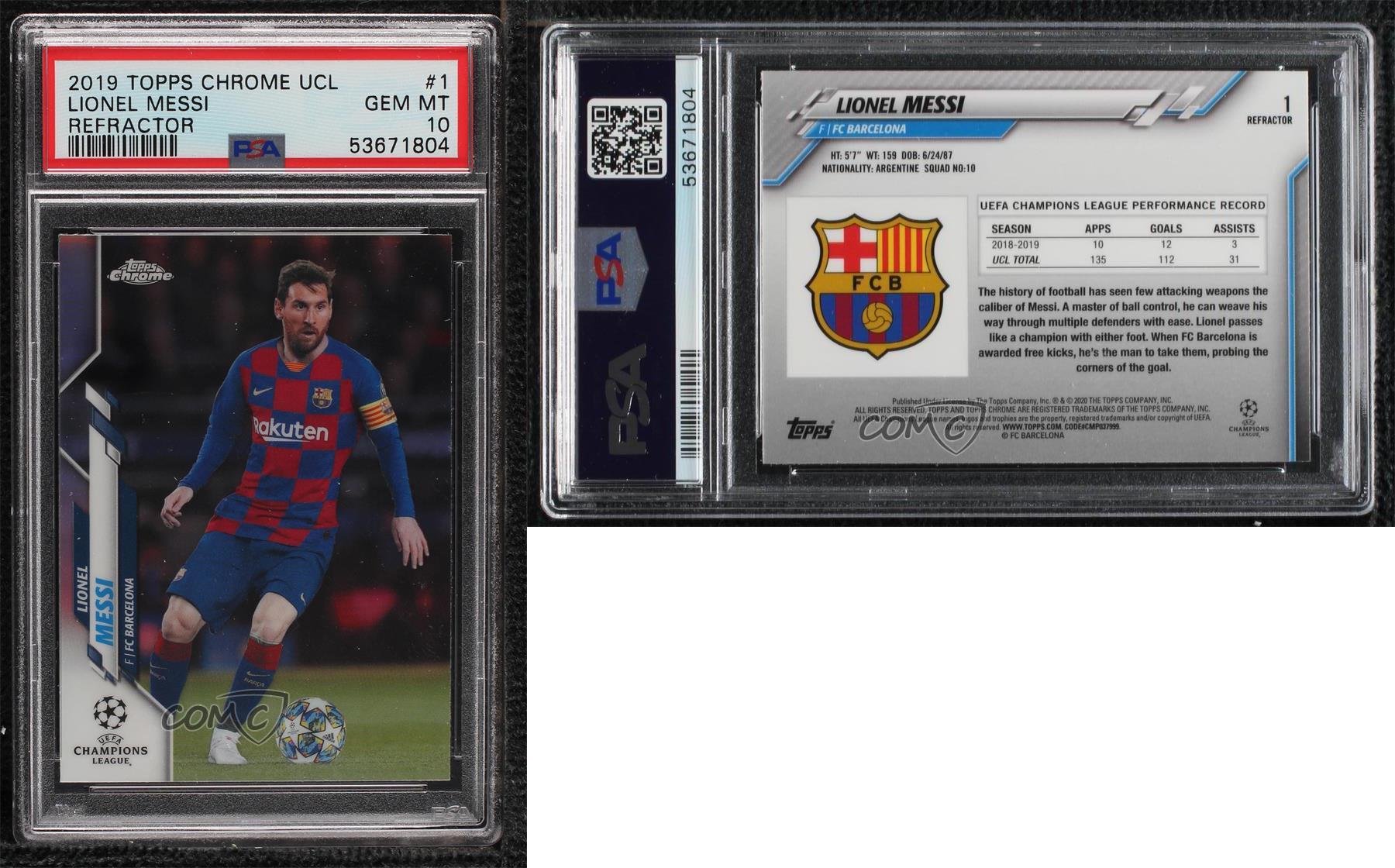 2019-20 Topps Chrome UCL Refractor Lionel Messi #1 PSA 10 GEM MT