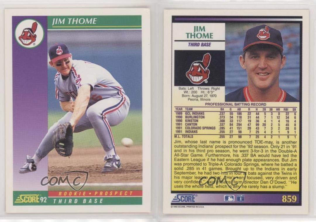 12 JIM THOME Cleveland Indians 1992 Topps Baseball Rookie Prospect Card LOT 