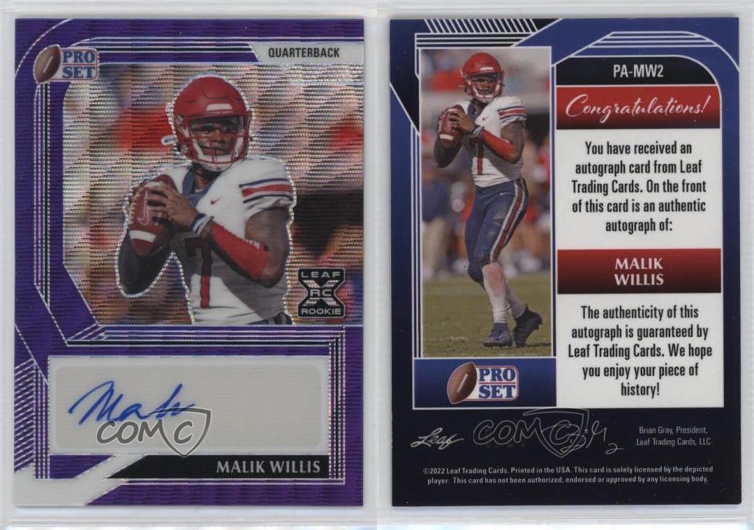 2022 Leaf Pro Set Metal Purple Wave /25 Malik Willis #PA-MW2 Rookie Auto RC - Bild 3 von 3