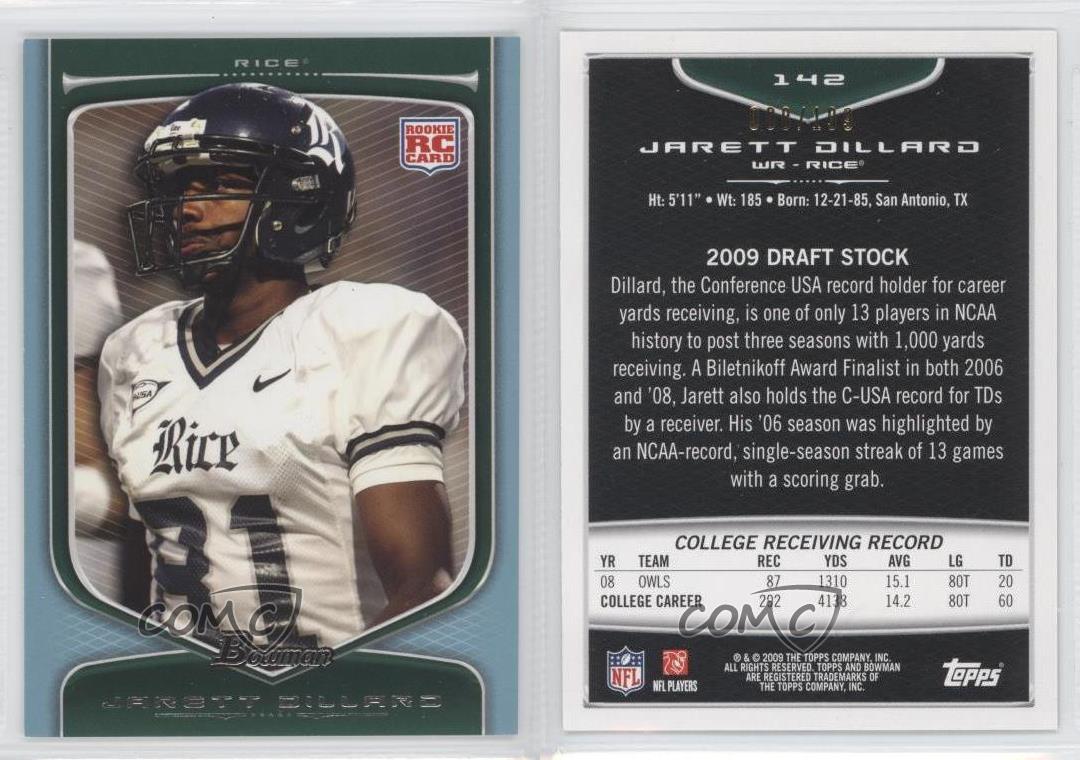 2009 Bowman Draft Picks Blue /199 Jarett Dillard #142 Rookie RC - Foto 3 di 4