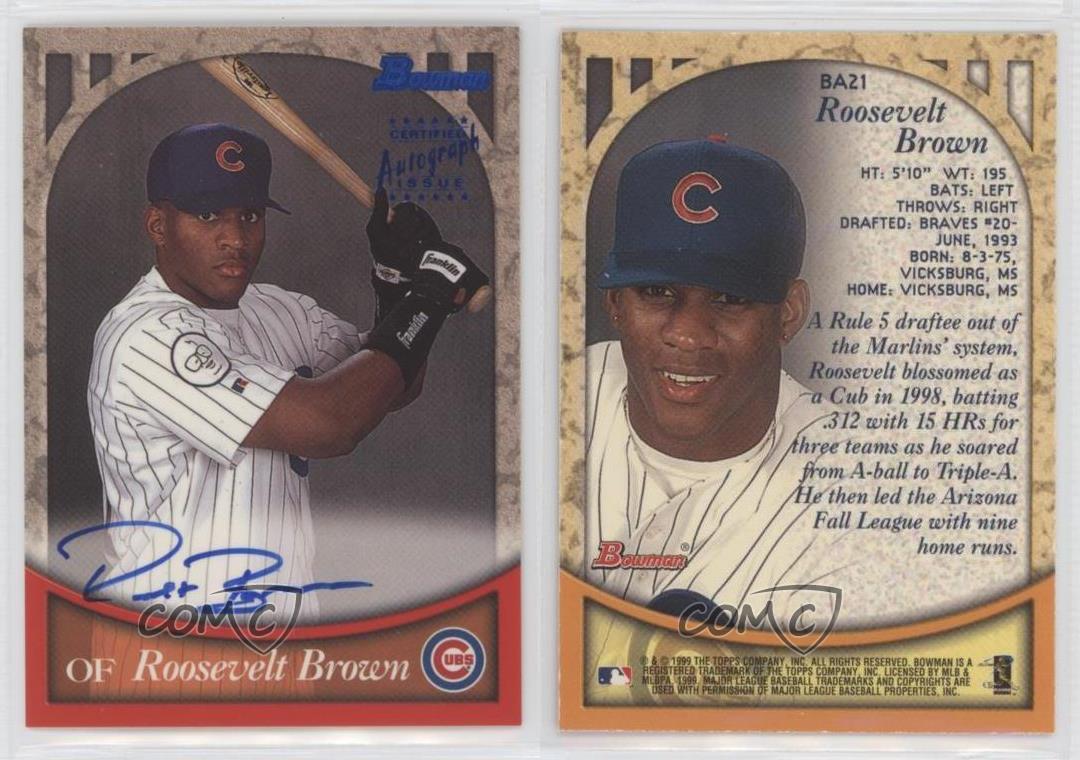 1999 Bowman Auto Blue Roosevelt Brown #BA21 Rookie Auto RC