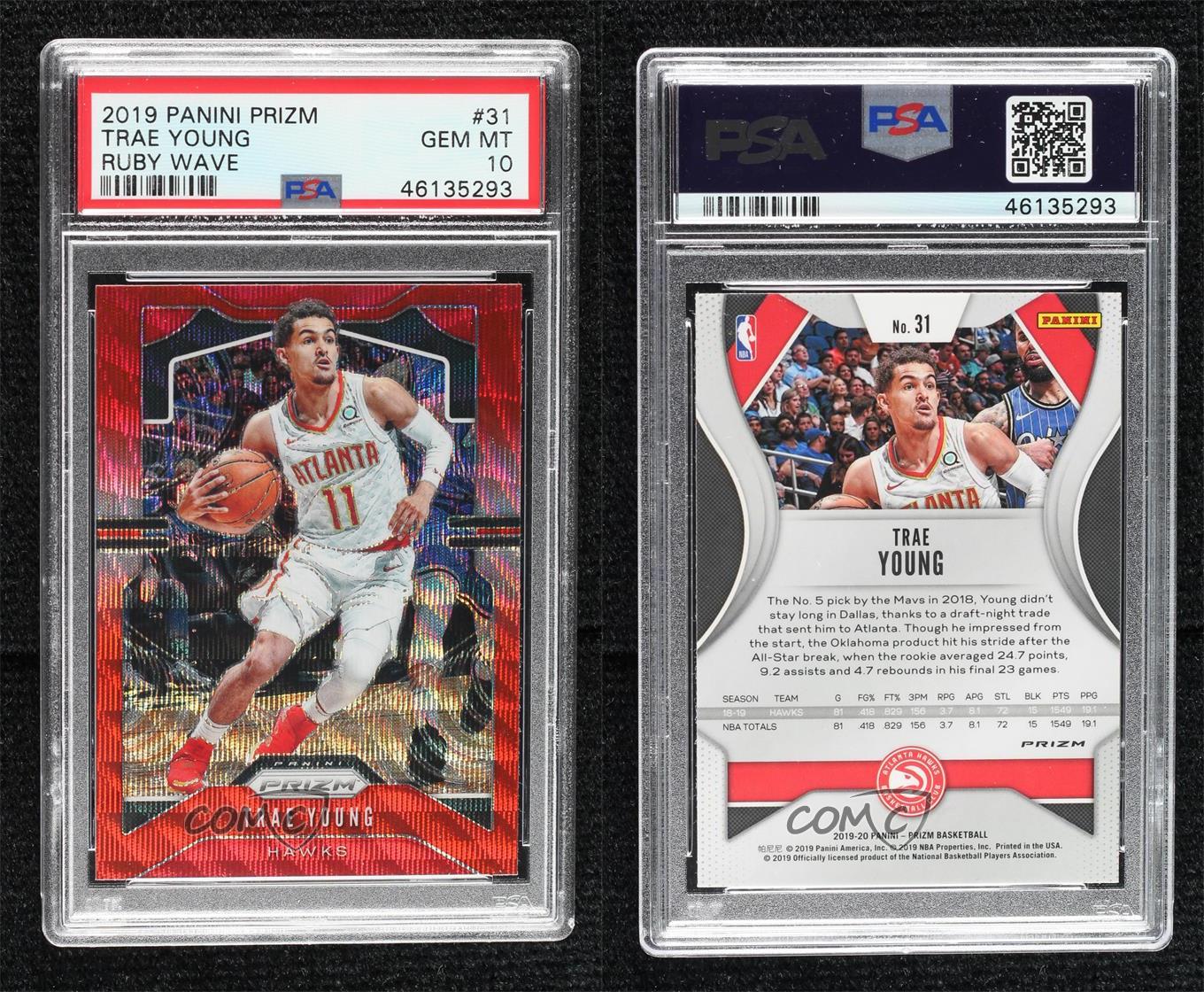 2019-20 Panini Prizm Ruby Wave Prizm Trae Young #31 PSA 10