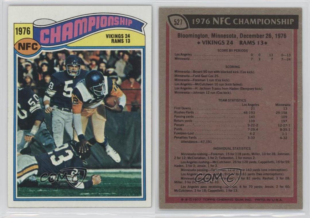 1977 Topps 1976 NFC Championship #527 - Minnesota Vikings, Los