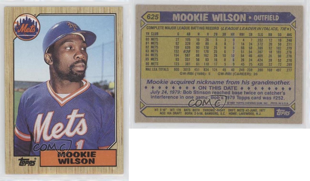  1987 Topps #625 Mookie Wilson : Collectibles & Fine Art