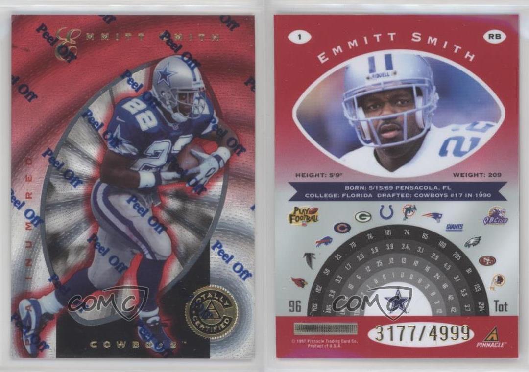 Mavin  1997 Pinnacle Totally Certified Platinum Red #1 Emmitt Smith Cowboys  /4999