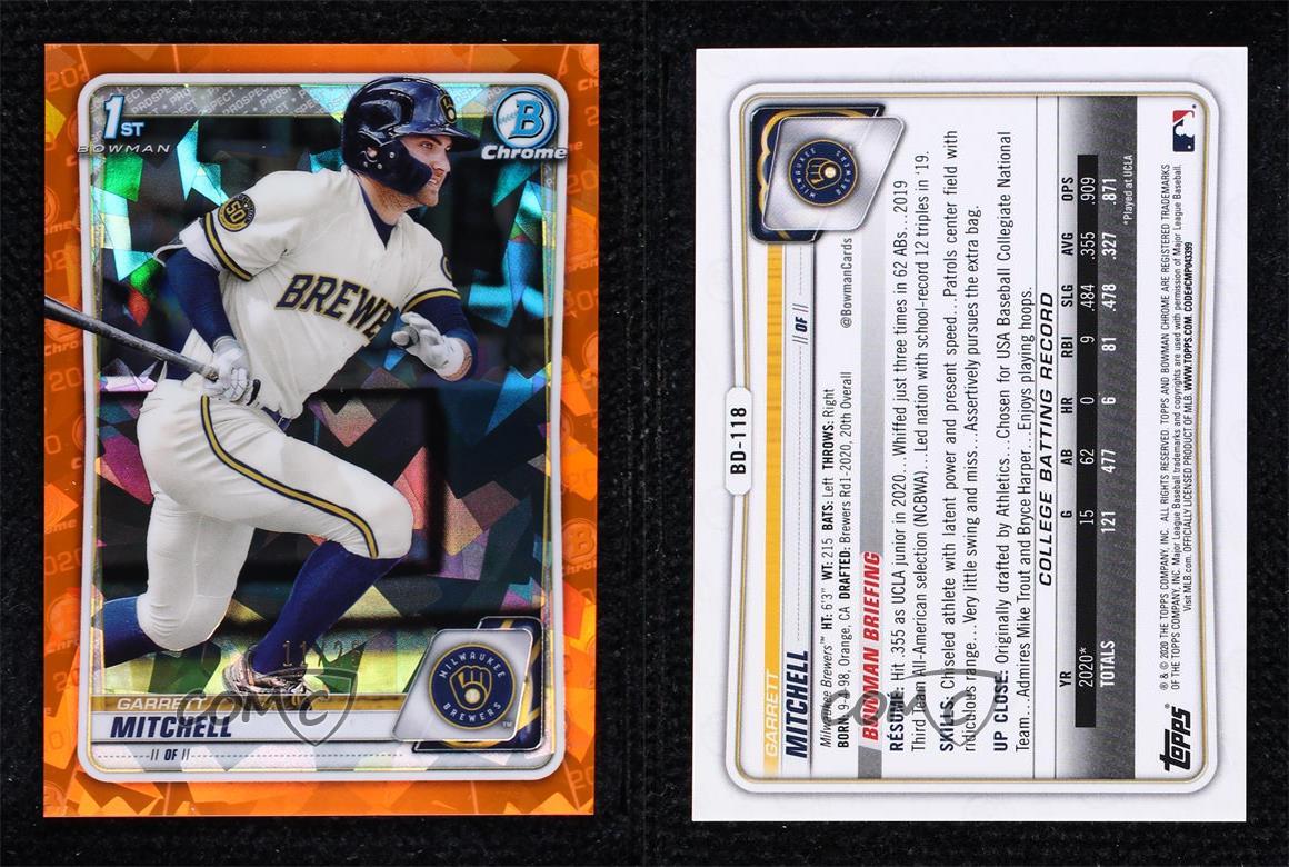 Bowman Chrome achats Draft 2020 édition saphir orange /25 Garrett Mitchell #BD-118