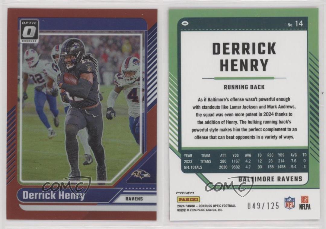2024 Panini Donruss Optic Red Prizm /125 Derrick Henry #14 - Foto 3 di 4