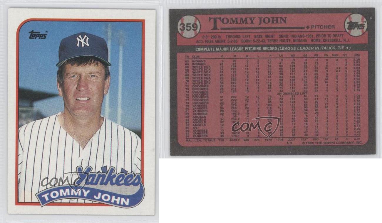 1989 Topps 359 Tommy John New York Yankees Baseball Card eBay