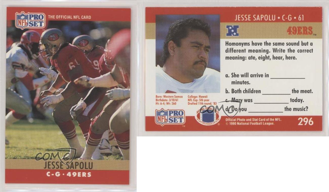 : 1990 Pro Set #296 Jesse Sapolu RC : Collectibles & Fine Art