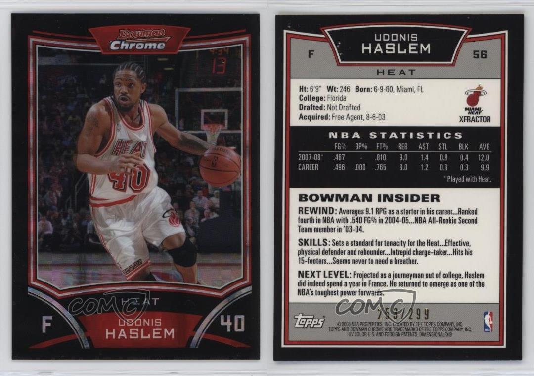 2008-09 Bowman Draft Picks & Stars Chrome X-Fractor /299 Udonis Haslem #56 - Picture 4 of 4