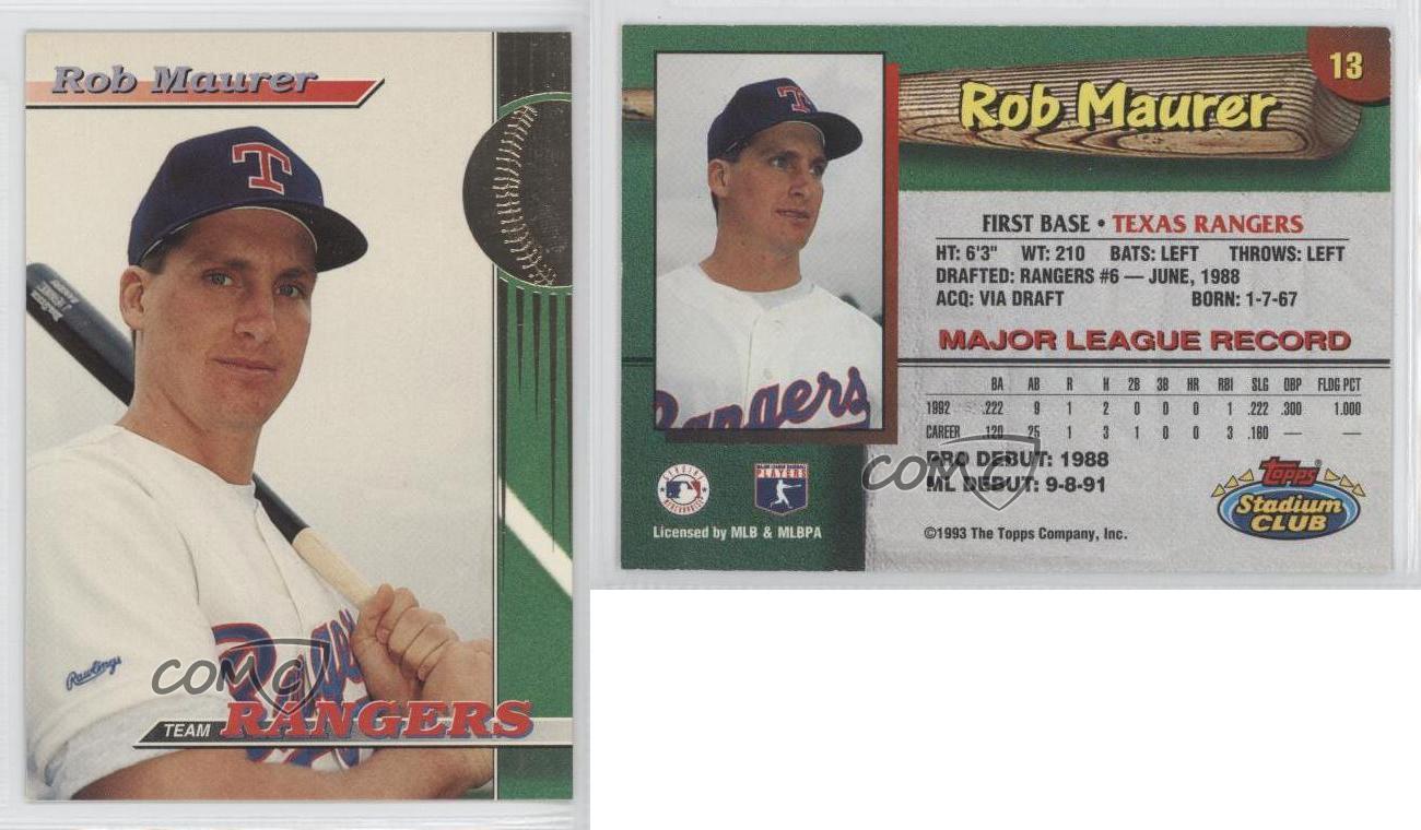 1993 Topps Stadium Club Teams Texas Rangers Rob Maurer #13 - Picture 3 of 3