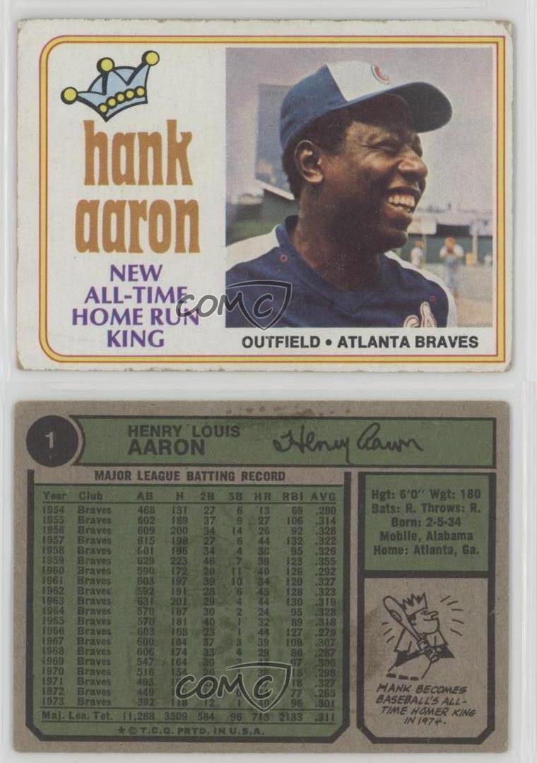 1974 Topps 1 Hank Aaron Atlanta Braves Baseball Card eBay