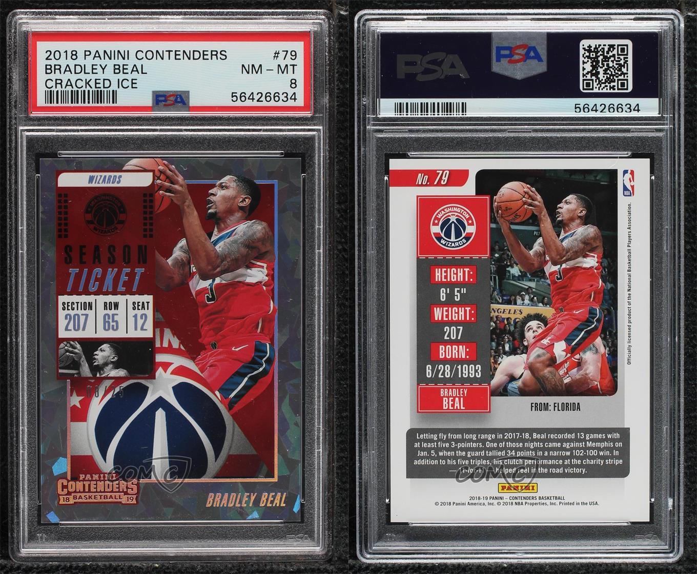 2018-19 Panini Contenders Cracked Ice Ticket /25 Bradley Beal #79 PSA 8 - Picture 3 of 3