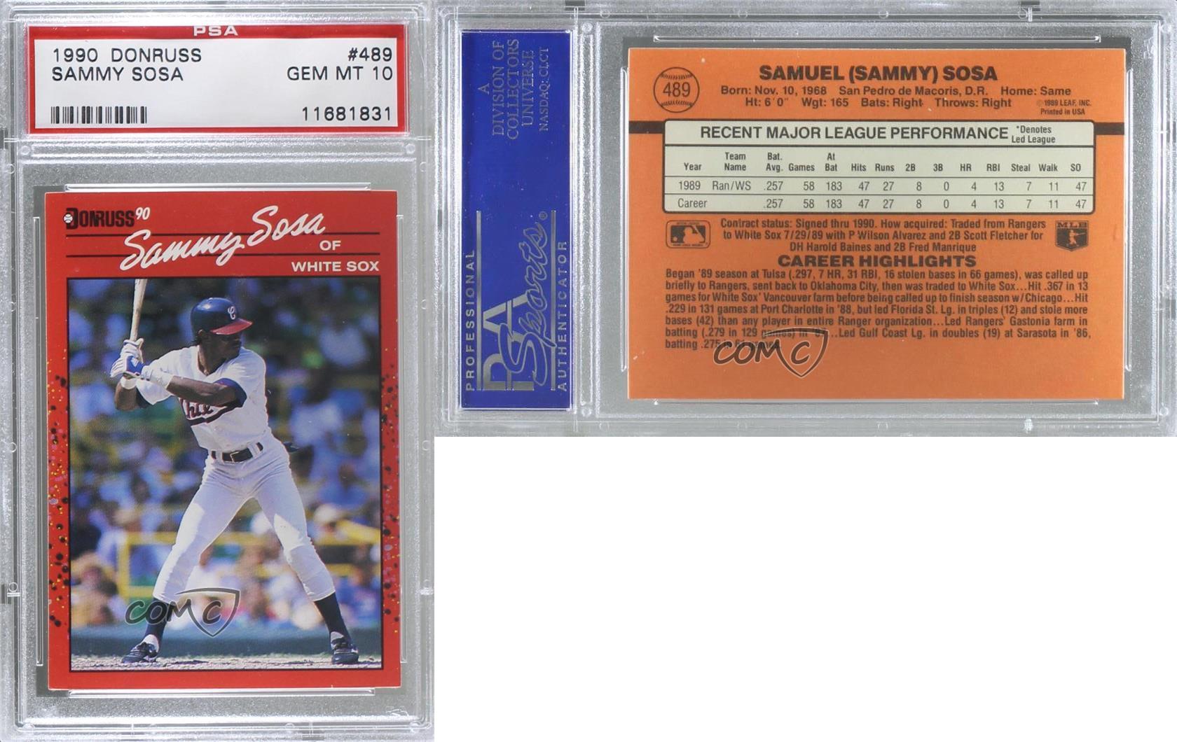 Donruss Sammy Sosa #489 1990 PSA 10 GEM MT Rookie RC - Imagen 3 de 4