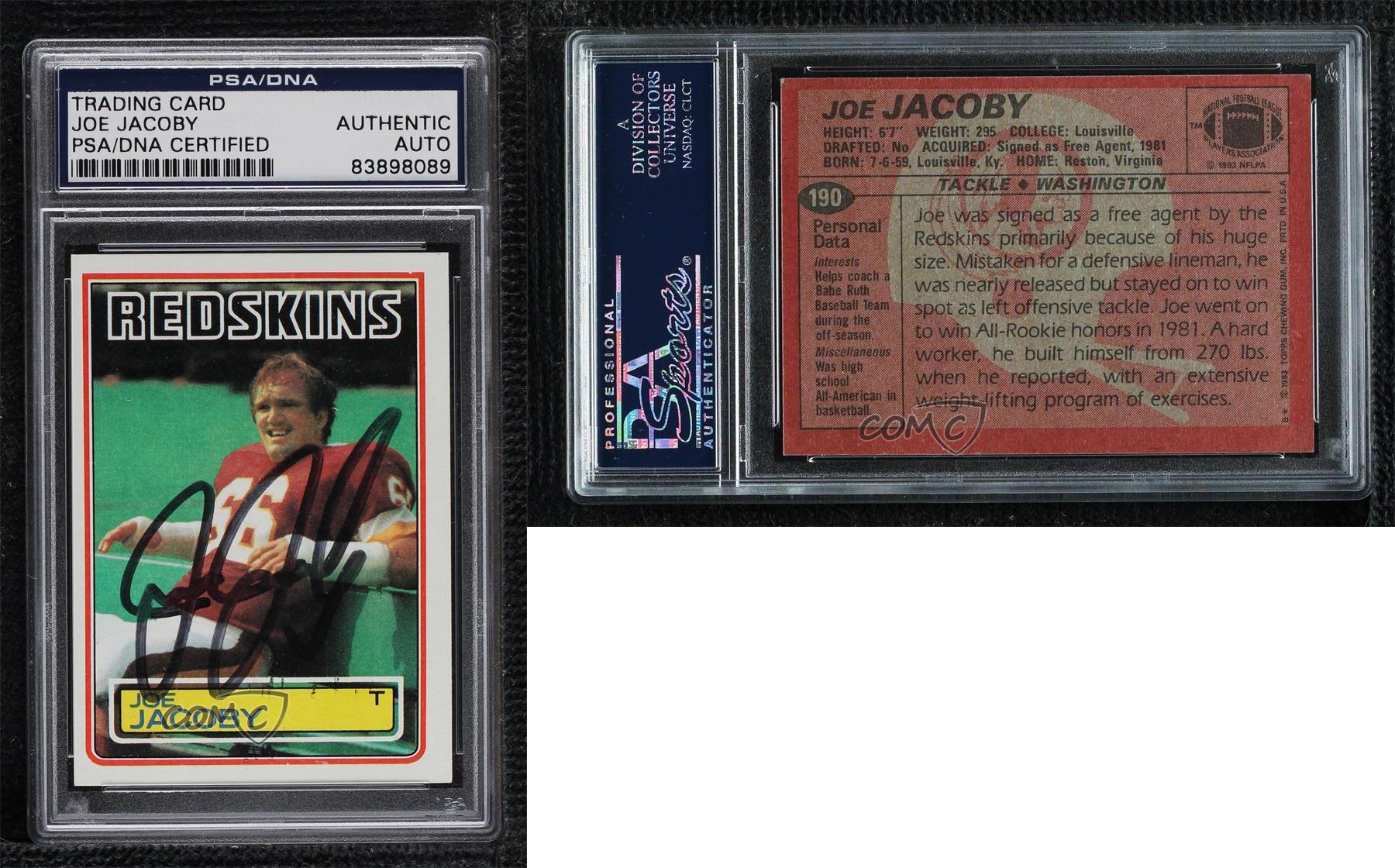 PSA/DNA 1983 Topps Joe Jacoby #190 Certified Authentic Auto Rookie RC - Bild 3 von 3