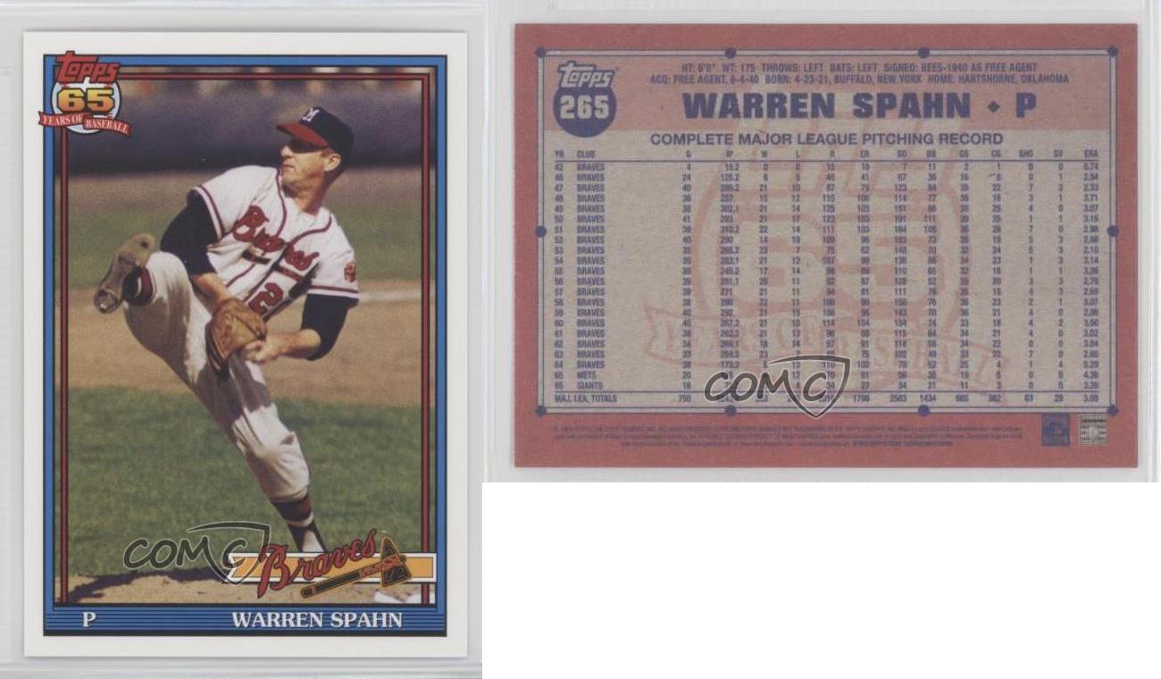 2016 Topps Archives #265 1991 Design Warren Spahn Milwaukee Braves Baseball Card 