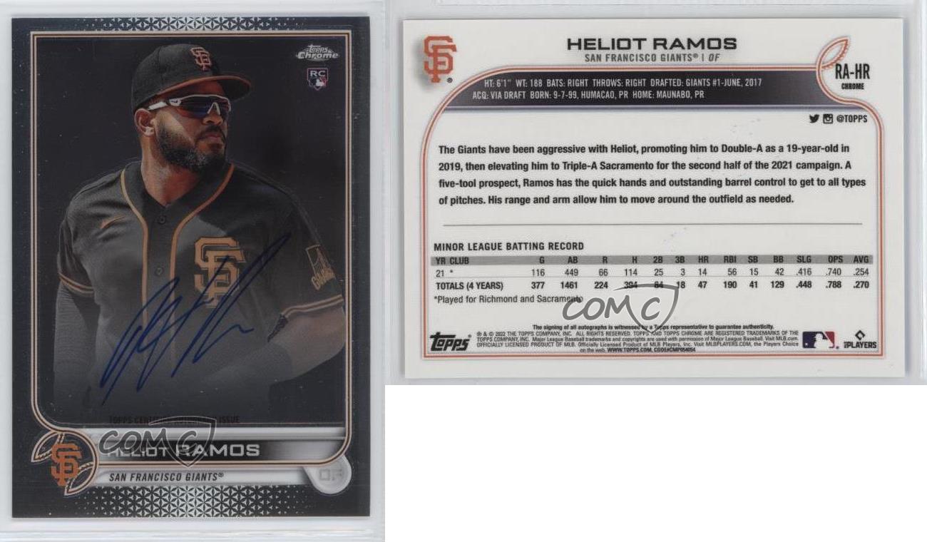 Heliot Ramos 2022 Topps Chrome Rookie Auto #RA-HR Price Guide - Sports Card  Investor